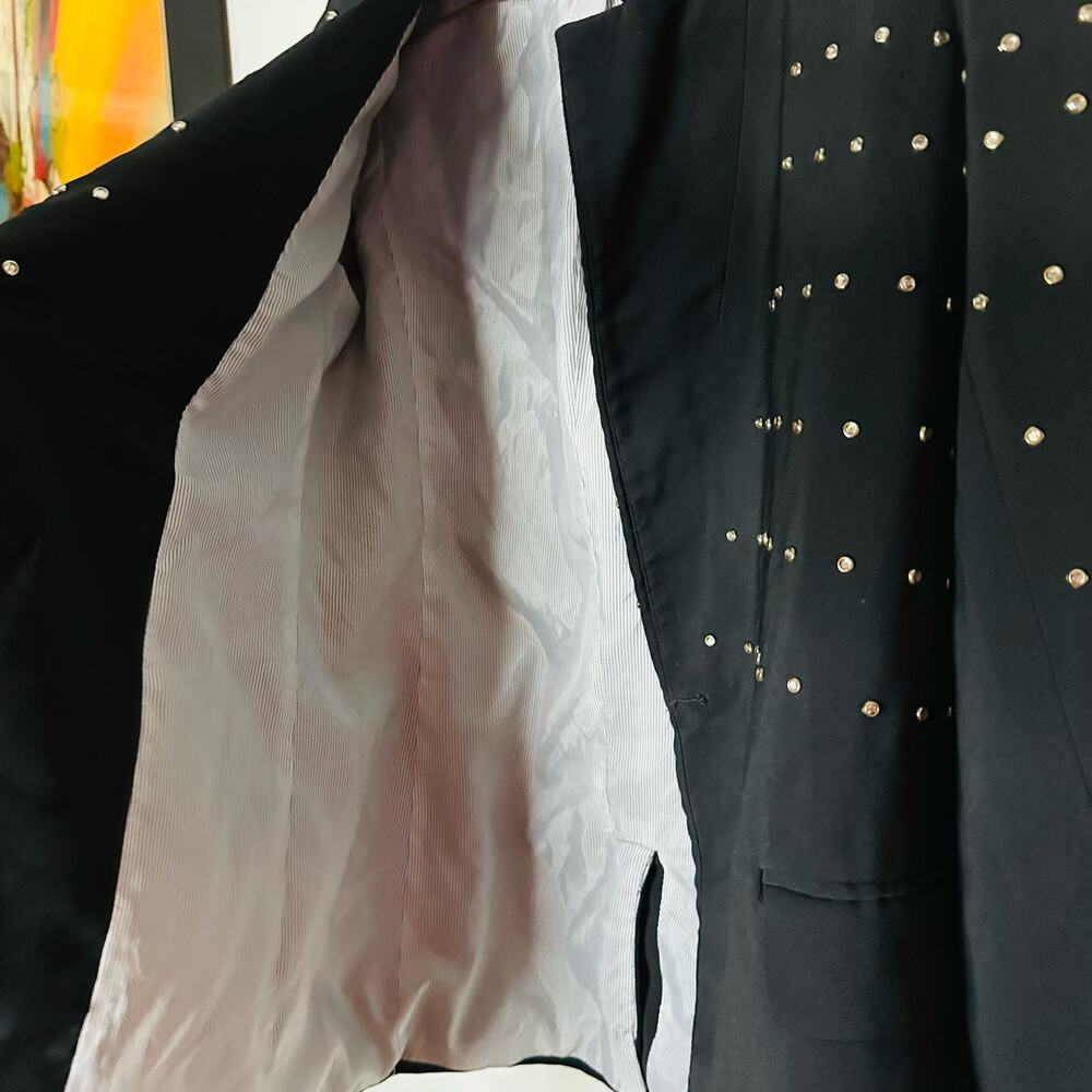 BADGLEY MISCHKA Black Gold Studded Grommets Tailored Edgy Blazer Size 0 - Picture 8 of 12